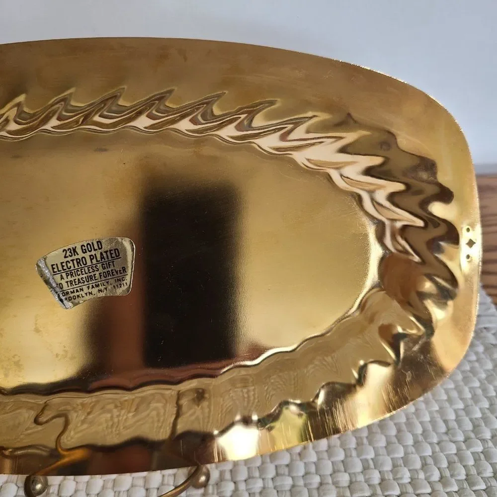 Vintage Forman Metal Gold Tone Serving Tray Platter 23K Gold Electro Plated